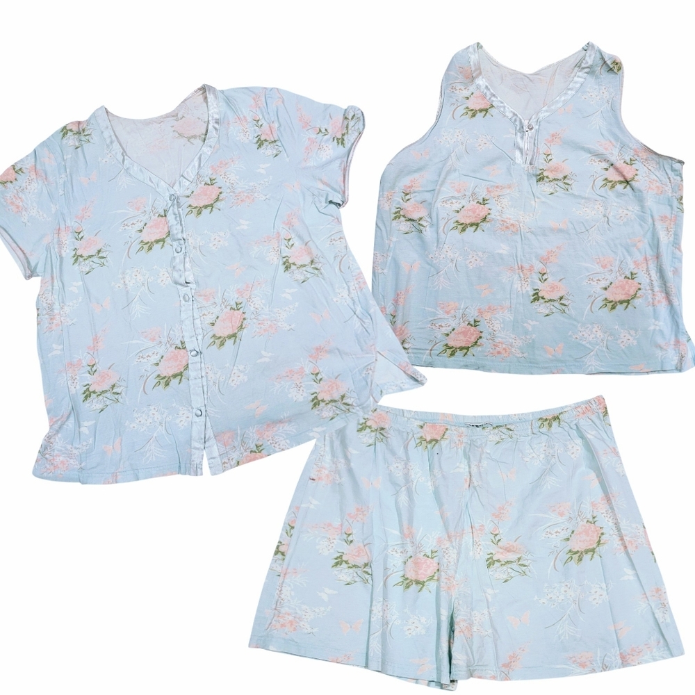 Vintage Floral Print Sleepwear Set Cottagecore 90s Plus Size 2X